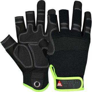 Hase Technik 3, Montagehandschuh mit 3 gekürzten Fingerkuppen und Klettverschluss, Gr. 08