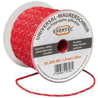 Maurerschnur geflochten, Stärke: 2,0 mm, Länge: 100 m, rot