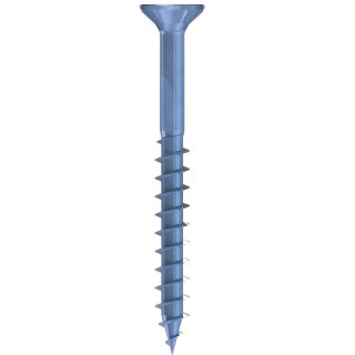 Q200 Plus Spanplattenschrauben, Flachsenkkopf, TX30, mit Fräsrippen, Teilgewinde, blau verz., 6,0 x 100 mm, 100 Stück