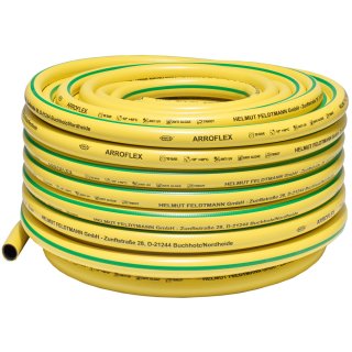 ARROFLEX Trikotgewebeschlauch, Länge: 50 m, Innen-Ø: 1/2", 3/4", 1", Material: PVC mit Polyestergarn, max. Betriebsdruck: 10 bar (bei 20°C), Berstdrck: 10 bar, Wandstärke: 2,2 - 3 mm, Farbe: gelb