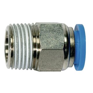 Gerade Steckverschraubung »Blaue Serie« mit Außengewinde: 1/8" - 1/2", für Schlauch-Außen-Ø 4 - 16 mm, konisch, Arbeitsdruck: 15 bar, mit Außensechskant