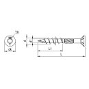 HBS Holzbauschrauben, Flachsenkkopf mit Fräsrippen, TX30, Schaftfräser, Schneidkerbe, Stahl galv. verz., 6,0 x 100 mm, Paket à 100 Stück