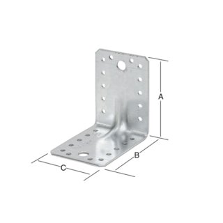 Schwerlast-Winkelverbinder mit Verstärkungssicke, Stahl, feuerverzinkt, 90 x 90 x 65 mm, Stärke: 2,5 mm