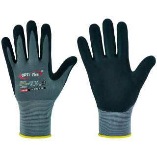 Opti Flex  OPTIMATE, Nylon-Feinstrickhandschuh, Nitrilschaum-/PU-Beschichtung, grau/schwarz, Gr. 06 - 12