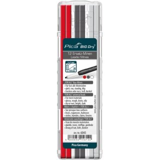 Pica® BIG Dry "FOR ALL-Universalminen Bau", 12 Stück im Spender / 4 Rot | 4 Grafit | 4 Weiß