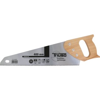 TRIUSO Handsäge mit Holzgriff lackiert, Elektrostahl, Zähne geschränkt und geschärft, vernickelte Niete, Länge: 400 / 500 mm
