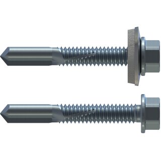 RS-K12 Bohrschraube mit/ohne Dichtscheibe, 6-kant Kopf mit angepresster Scheibe, SW8, Vollgewinde, Stahl verzinkt, blau passiviert, 5,5 x 38 mm