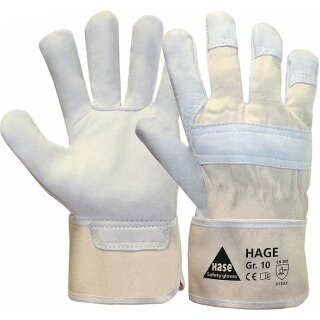HASE Arbeitshandschuh aus Narbenleder Hage Schutzklasse Kat II, Doppelnaht, gefüttert, pH-Hautneutral, Norm: EN 388 & 420, Größe: 11