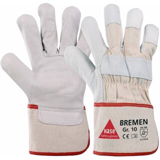 Hase BREMEN, Rindnarbenlederhandschuh, weiß/rot, Gr. 09