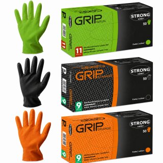 StrongHand Einweghandschuhe Grip Schwarz, Orange, Grün, Gr. 07-11