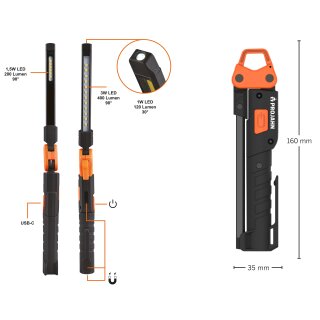 Projahn LED Akku Hand-Arbeitslampe, PJ-HL400 Wiederaufladbar Lampe