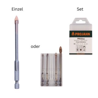 Projahn Glasbohrer, 6-kant Aufnahme, 1/4", 3,0 - 10,0 mm