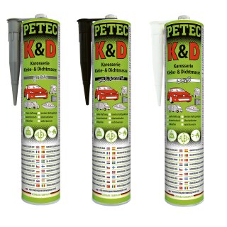 PETEC K&D Karosserie Klebe-&Dichtmasse, Farbe: grau, schwarz oder grau